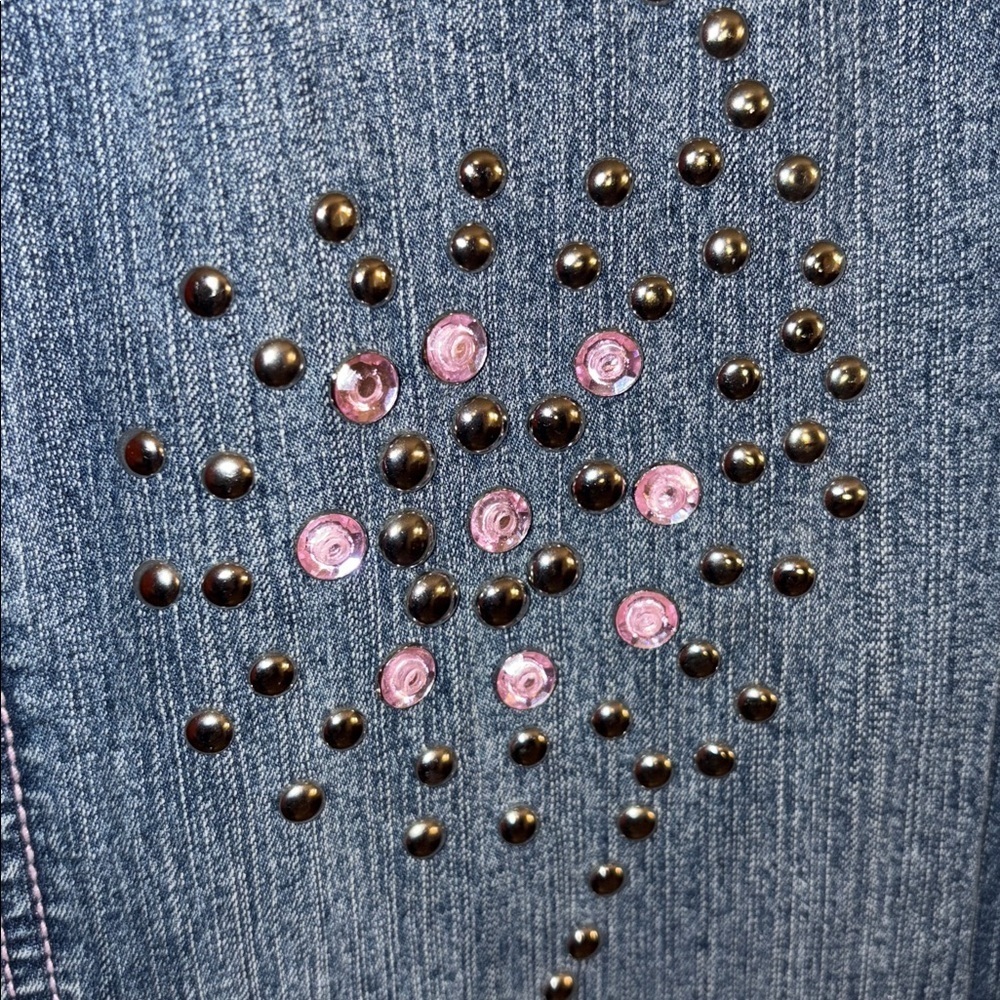 90s Y2K Lazer Embellished Denim Jeans Size 3 Juniors Pink & Silver Bedazzled - Picture 5 of 17